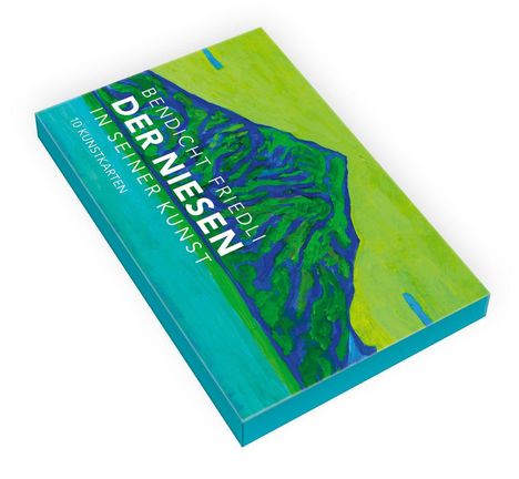 "BENDICHT FRIEDLI, DER NIESEN IN SEINER KUNST, 10 KUNSTKARTEN." Abstrakte, farbenfrohe Bergillustration.