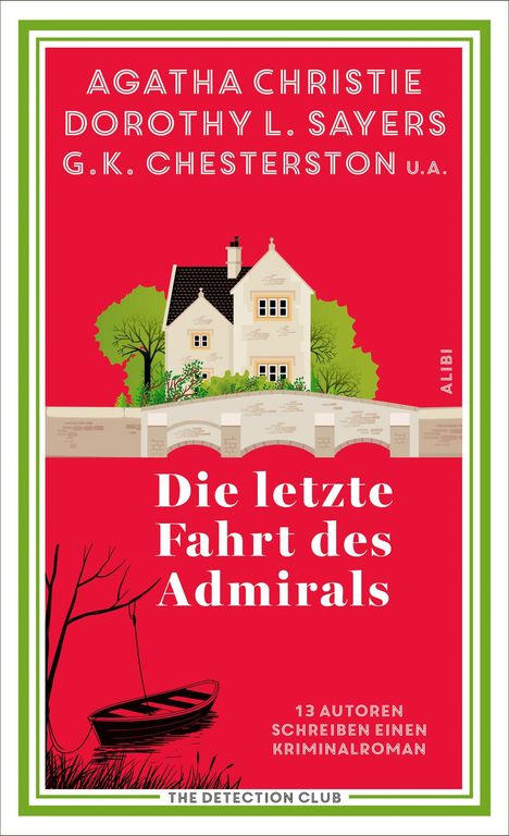 Buchtitel: "Die letzte Fahrt des Admirals". Autoren: Agatha Christie, Dorothy L. Sayers. Illustration: Haus und Boot.