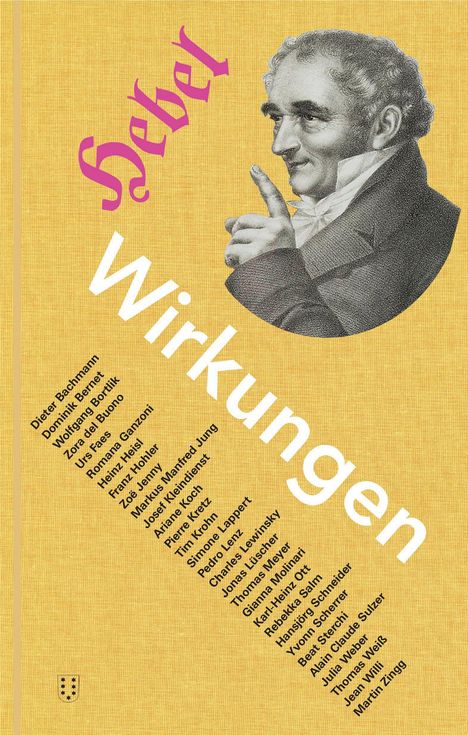 "Heber" in rosa Kursivschrift, "Wirkungen" in weiß, Namen darunter. Portrait eines Mannes zeigt Geste mit Finger.