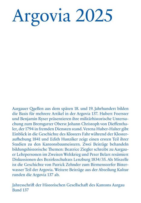 Argovia 2025, Buch