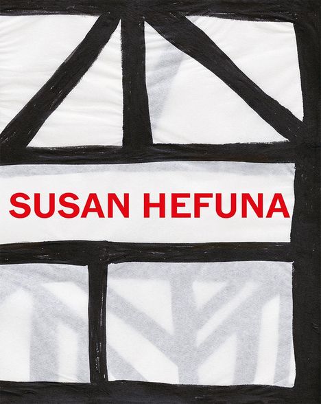 "SUSAN HEFUNA" in roten Großbuchstaben, vor einem stilisierten schwarz-weißen Fachwerk-Muster.