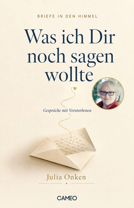 „Was ich Dir noch sagen wollte“. Foto einer älteren Frau, geöffneter Briefumschlag. Buch von Julia Onken.