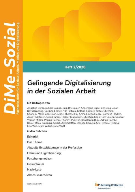 Heft 2/2026: Gelingende Digitalisierung in der Sozialen Arbeit. Orange-gelbes Design, Logo unten rechts.