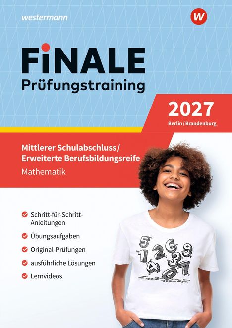 "Finale Prüfungstraining", 2027 Berlin/Brandenburg, mittlerer Schulabschluss. Jugendlicher lächelnd, trägt Shirt mit Zahlen.
