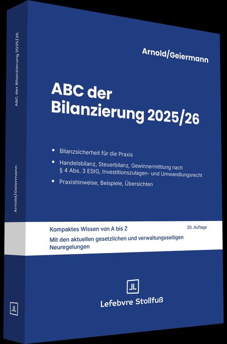 ABC der Bilanzierung 2025/26, Arnold/Geiermann. Anleitung zur Bilanzsicherheit und steuerlichen Neuregelungen. Blaue Buchabdeckung.
