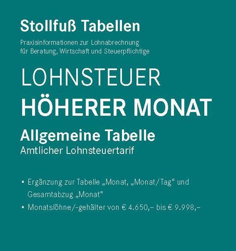 Tabelle, Lohnsteuer 2024, Höherer Monat, Buch