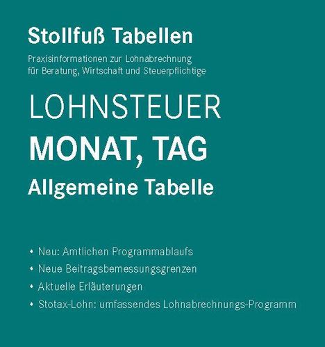 "LOHNSTEUER MONAT, TAG Allgemeine Tabelle" steht prominent. Stichpunkte erläutern Neuerungen im Programmablauf.