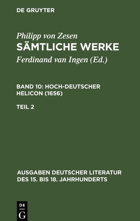 Philipp Von Zesen: Sämtliche Werke, Bd 10/Tl 2, Buch