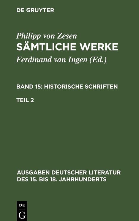 Philipp Von Zesen: Sämtliche Werke, Bd 15/Tl 2, Buch