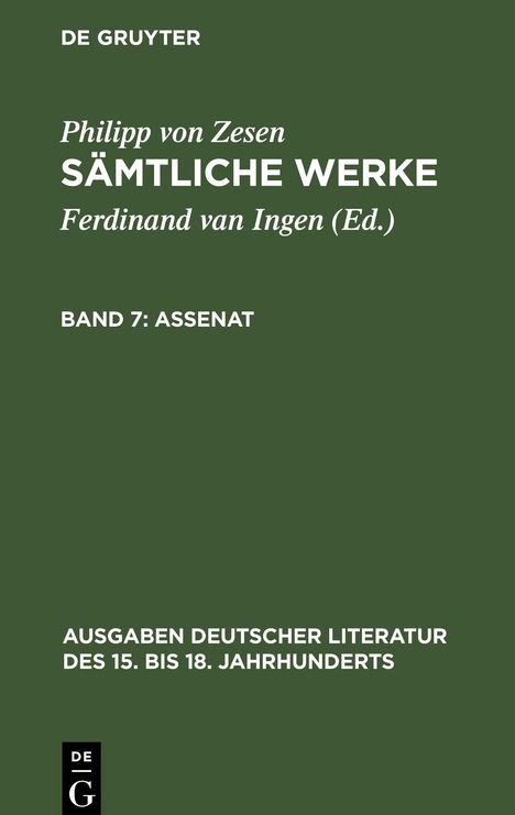 Philipp Von Zesen: Sämtliche Werke, Bd 7, Assenat, Buch
