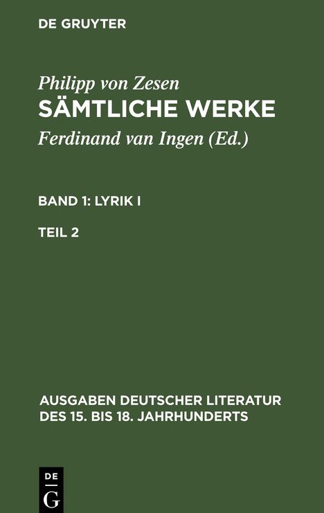 Philipp Von Zesen: Sämtliche Werke, Bd 1/Tl 2, Buch