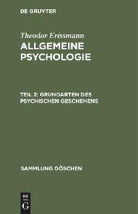 Theodor Erissmann: Grundarten des psychischen Geschehens, Buch