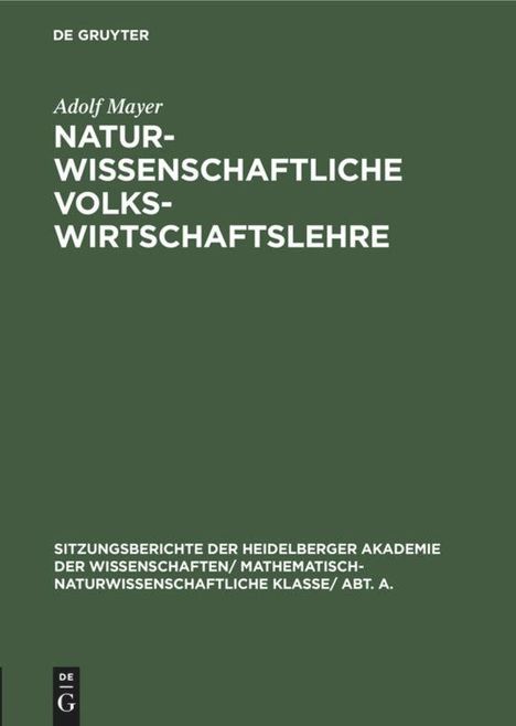 Adolf Mayer: Naturwissenschaftliche Volkswirtschaftslehre, Buch
