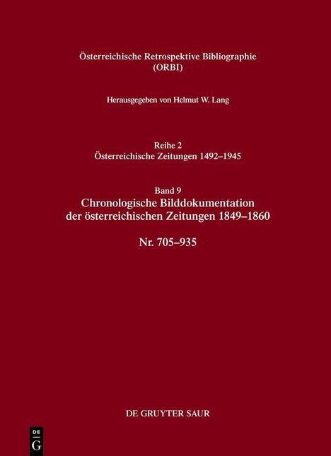 Text in der Mitte, weiß auf dunkelrotem Hintergrund: Titel über österreichische Zeitungen, Band 9. Verlagsname unten.