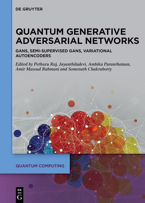Titel: Quantum Generative Adversarial Networks. Thema: Quantum Computing. Geometrische Muster aus bunten Kreisen.