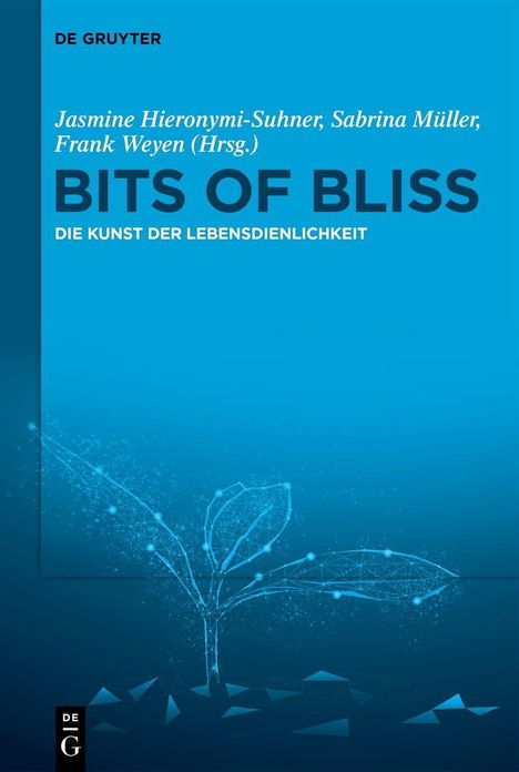 BITS OF BLISS, DE GRUYTER Logo, blaue Pflanze illustriert.