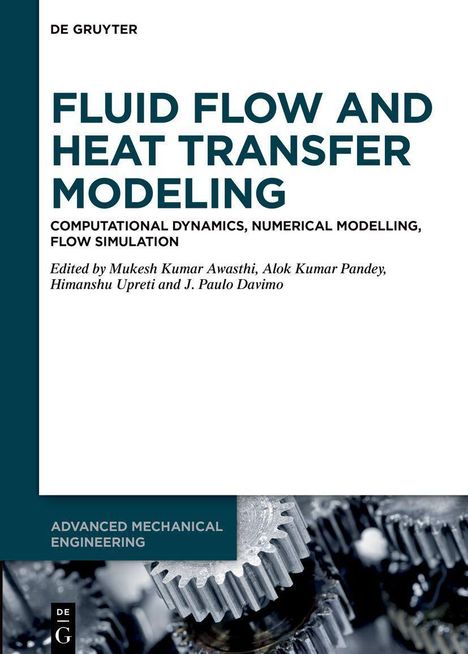 FLUID FLOW AND HEAT TRANSFER MODELING, bearbeitet von mehreren Autoren. Hintergrund zeigt Zahnräder in Nahaufnahme.