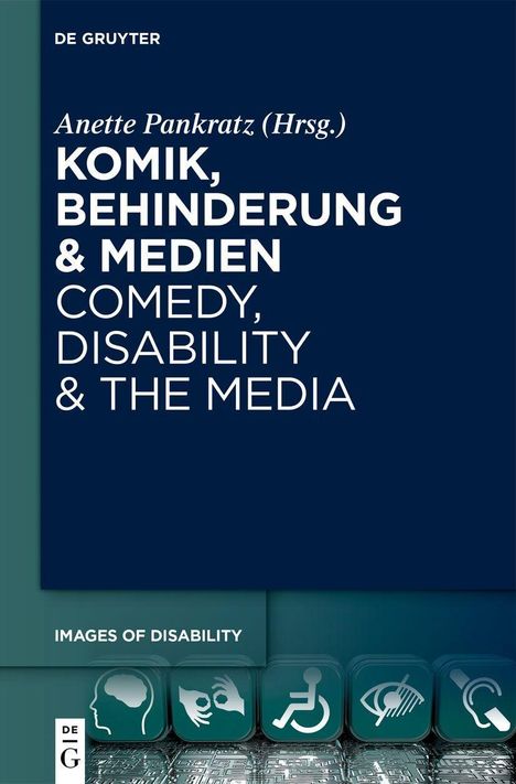 Text oben: „DE GRUYTER.“ Titel: „KOMIK, BEHINDERUNG & MEDIEN.“ Symbole für Behinderung unten.