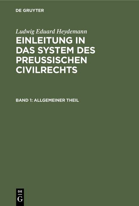 Ludwig Eduard Heydemann: Allgemeiner Theil, Buch