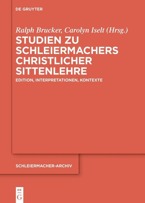 "Studien zu Schleiermachers christlicher Sittenlehre" in weißen, fettgedruckten Buchstaben auf rotem Hintergrund.