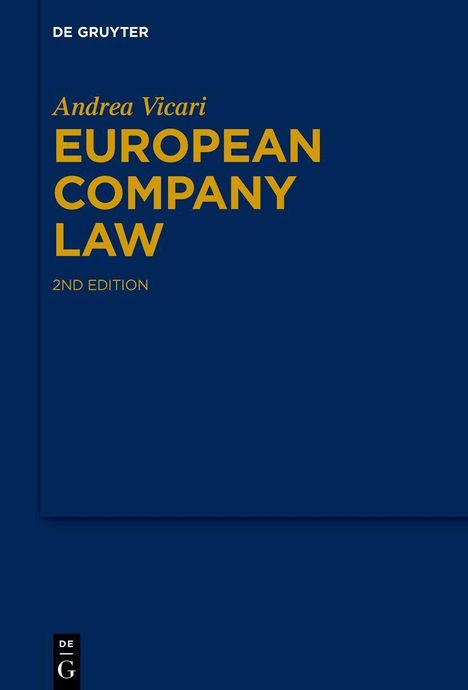 Cover des Buches "European Company Law" von Andrea Vicari, 2. Auflage. Dunkelblauer Hintergrund mit gelber Schrift.