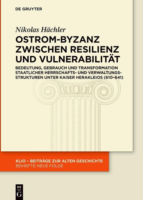 "Ostrom-Byzanz zwischen Resilienz und Vulnerabilität" von Nikolas Hächler, beige mit antiker Säule, oranger Balken.