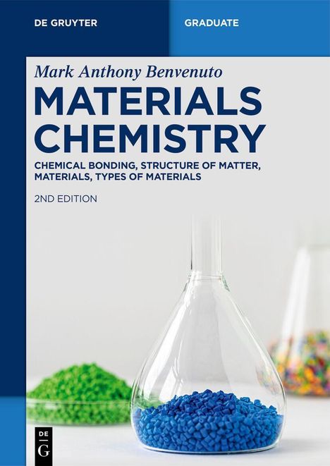"Materials Chemistry, 2nd Edition" von Mark Anthony Benvenuto. Flaschen mit buntem Material sind zu sehen.