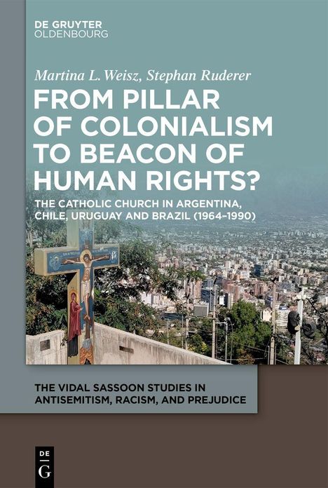 Titel: "From Pillar of Colonialism to Beacon of Human Rights?" Ein buntes Kreuz vor einer Stadtlandschaft im Hintergrund.