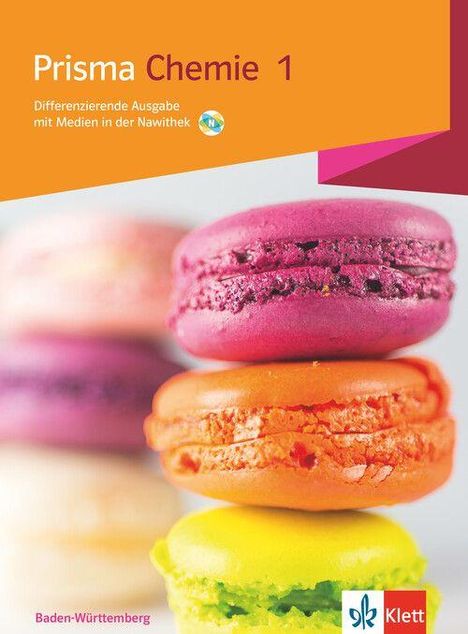 "Prisma Chemie 1", "Differenzierende Ausgabe", bunte Macarons. Klett-Logo unten rechts.