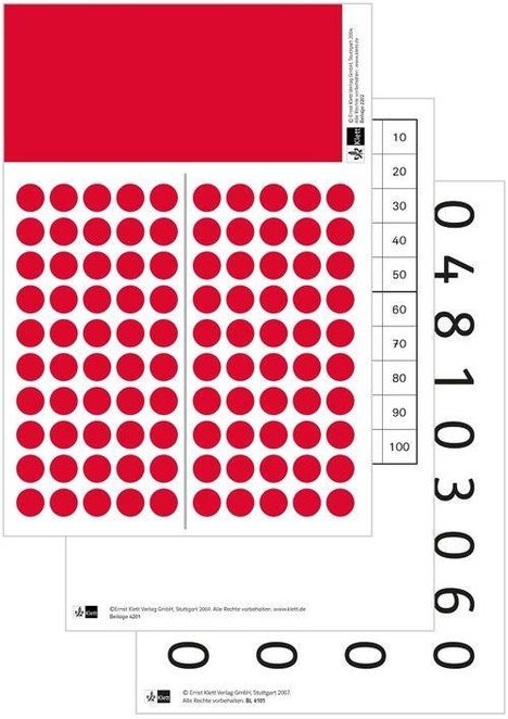 Zahlen von 0 bis 9, daneben rote Kreise in einer geordneten Matrix angeordnet.
