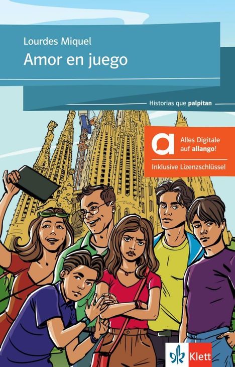 "Amor en juego" von Lourdes Miquel. Illustration von Jugendlichen und der Sagrada Familia im Hintergrund.