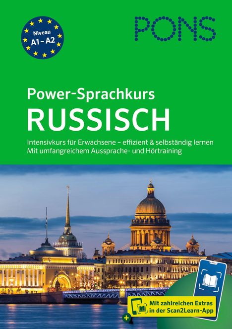 PONS Power-Sprachkurs Russisch, Niveau A1-A2. Foto von beleuchteten Gebäuden, darunter eine große Kuppel.