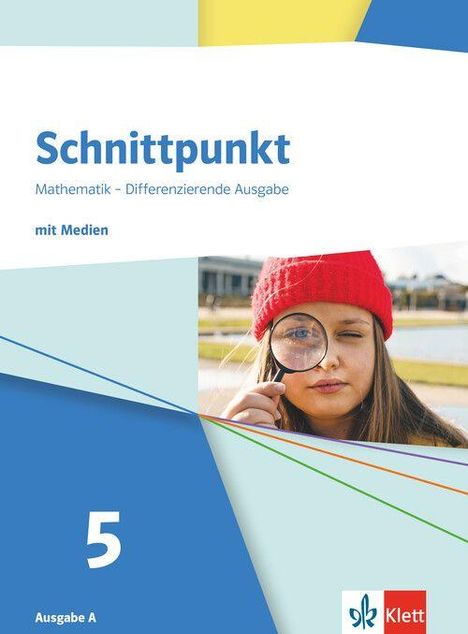 „Schnittpunkt Mathematik - Differenzierende Ausgabe mit Medien“. Ausgabe A. Eine Person mit Lupe, roter Mütze.
