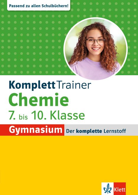 „KomplettTrainer Chemie 7. bis 10. Klasse Gymnasium. Passend zu allen Schulbüchern!“ Eine Person mit lockigem Haar lächelt.