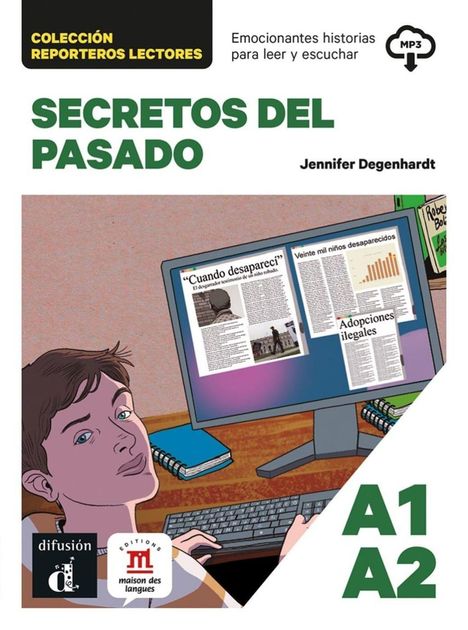 SECRETOS DEL PASADO. "Cuando desaparecí", "Veinte mil niños desaparecidos", "Adopciones ilegales". Junge am Computer.