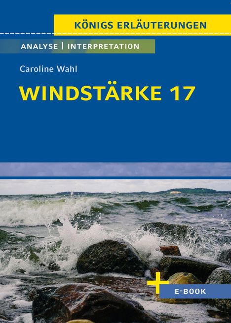 "KÖNIGS ERLÄUTERUNGEN", "ANALYSE | INTERPRETATION", "Caroline Wahl", "WINDSTÄRKE 17". Stürmische Küste, Wellen brechen.