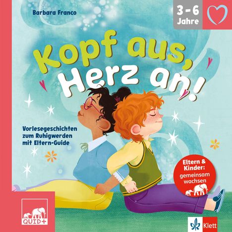 „Kopf aus, Herz an!“ Vorlesegeschichten zum Ruhigwerden mit Eltern-Guide. Zwei Kinder sitzen Rücken an Rücken.
