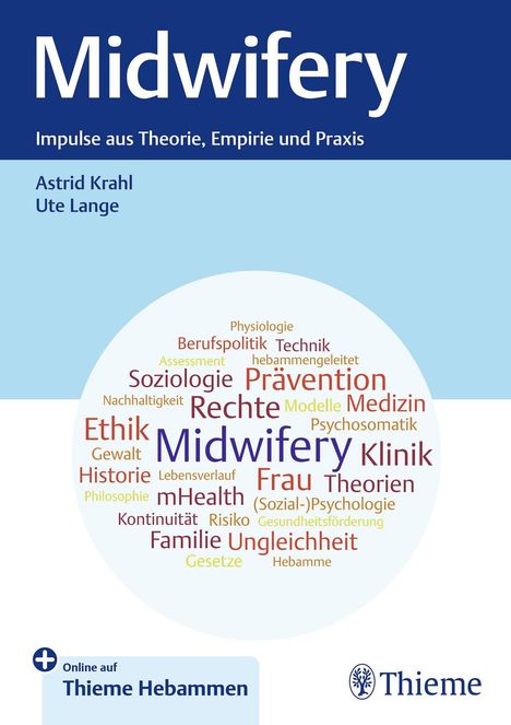 „Midwifery: Impulse aus Theorie, Empirie und Praxis“ von Astrid Krahl, Ute Lange. Wörter wie Ethik, Frau, Klinik im Kreis.