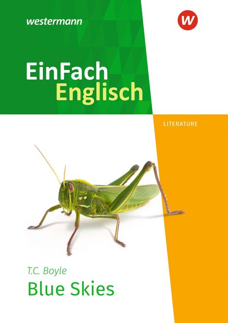 "EinFach Englisch" steht in großen Buchstaben auf einem grünen Hintergrund. Darunter eine Heuschrecke auf weißem Grund.