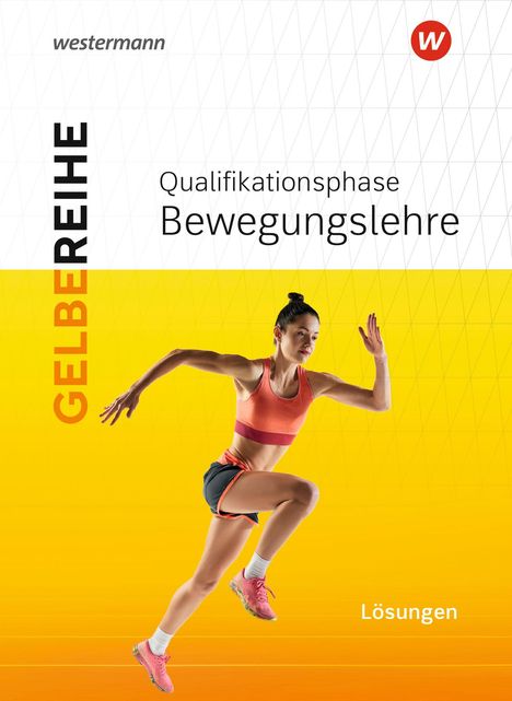 "Qualifikationsphase Bewegungslehre" steht zentral, "Lösungen" unten. Frau in Sportkleidung springt.