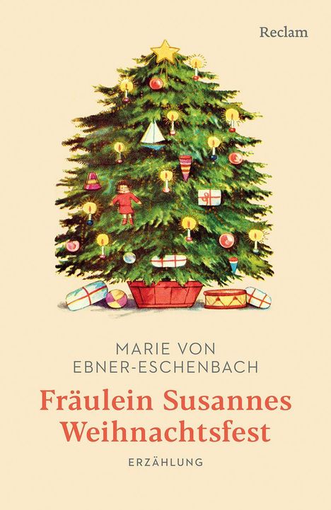 "Marie von Ebner-Eschenbach: Fräulein Susannes Weihnachtsfest. Illustration eines geschmückten Weihnachtsbaums."