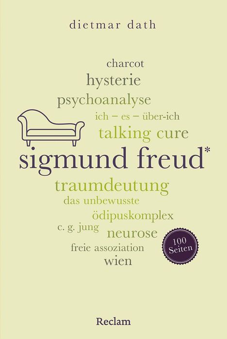 Text: "dietmar dath, sigmund freud, hysterie, psychoanalyse, traumdeutung, neurose."
Illustration: Skizze eines Sofas.