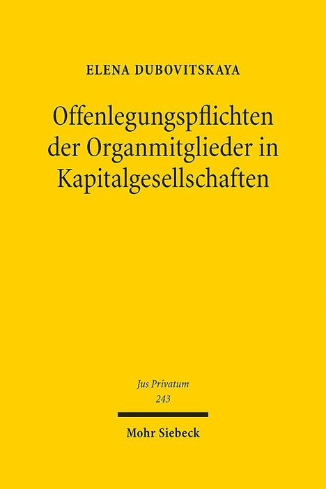 Elena Dubovitskaya: Dubovitskaya, E: Offenlegungspflichten der Organmitglieder i, Buch