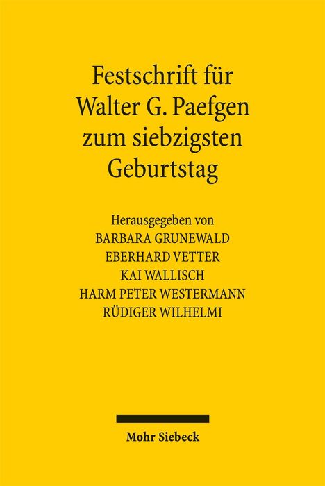 Festschrift für Walter G. Paefgen zum siebzigsten Geburtstag, Buch