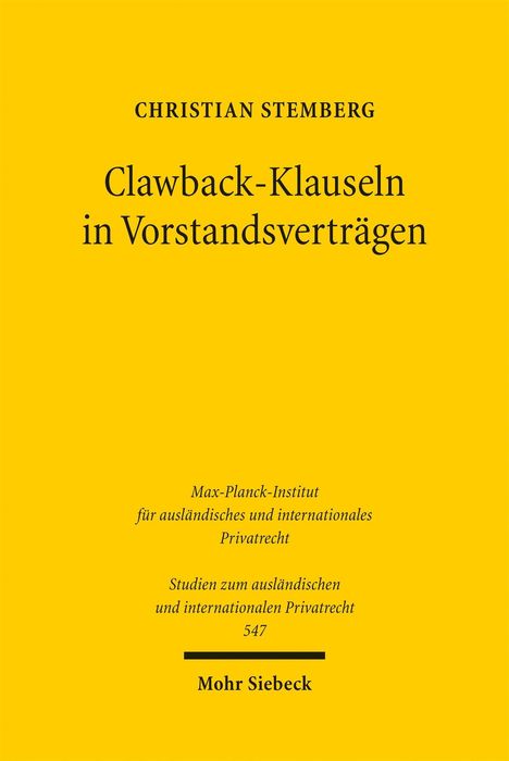 Christian Stemberg: Clawback-Klauseln in Vorstandsverträgen. Gelber Hintergrund, schwarzer Text. 
