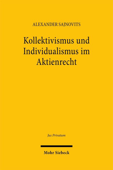 Gelber Hintergrund, zentrale Schrift: "Kollektivismus und Individualismus im Aktienrecht." Unten: "Mohr Siebeck."