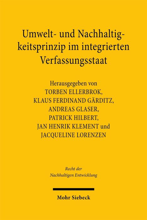 Text auf gelbem Hintergrund: "Umwelt- und Nachhaltigkeitsprinzip im integrierten Verfassungsstaat", Herausgeber und Verlag genannt.