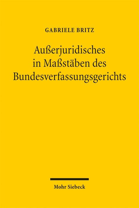 Gelber Hintergrund mit schwarzem Text: GABRIELE BRITZ, Außerjuridisches in Maßstäben des Bundesverfassungsgerichts, Mohr Siebeck.