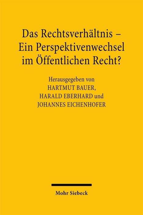 Gelber Hintergrund mit Text: „Das Rechtsverhältnis – Ein Perspektivenwechsel im Öffentlichen Recht?“ Herausgebernamen darunter.