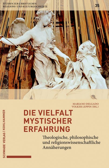Titel: "DIE VIELFALT MYSTISCHER ERFAHRUNG". Engelstatue mit Frau in Verzückung, goldene Strahlen im Hintergrund.